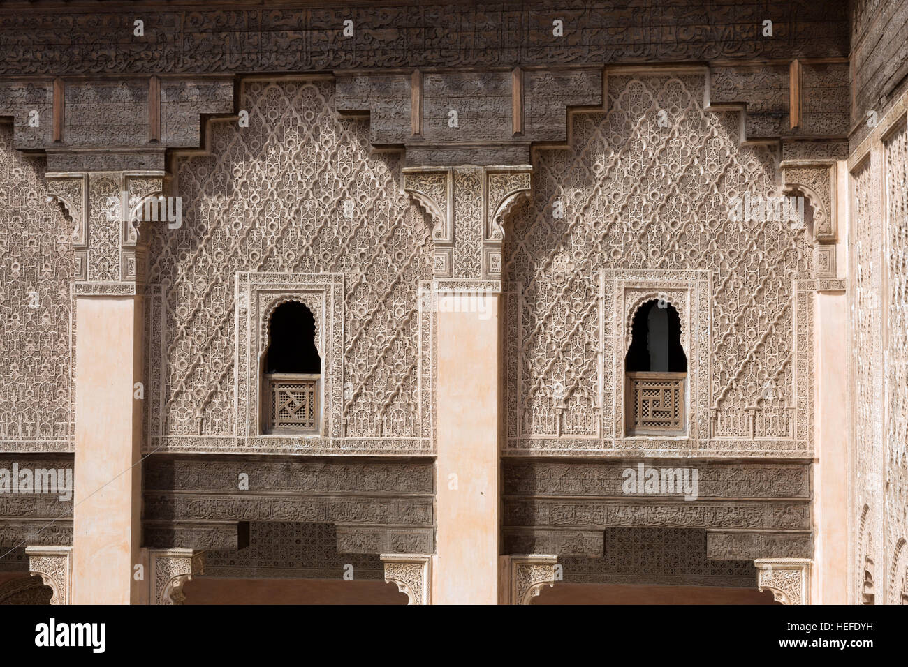 Inner court of the Ben Youssef Madrasa. A former Islamic college in Marrakech, Morocco. Stock Photo