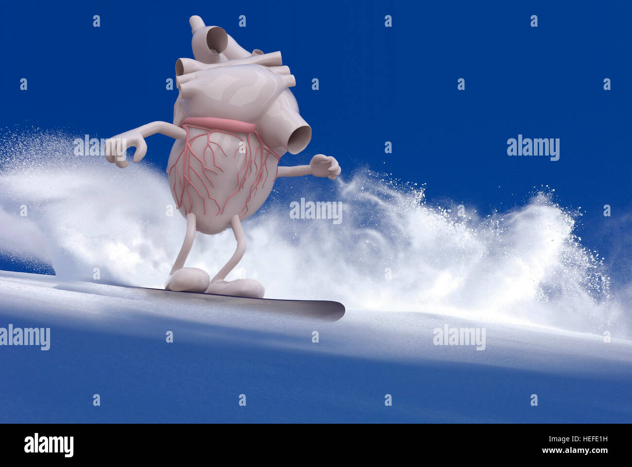 human heart organ with arms and legs snowboarder, 3d illustration Stock Photo