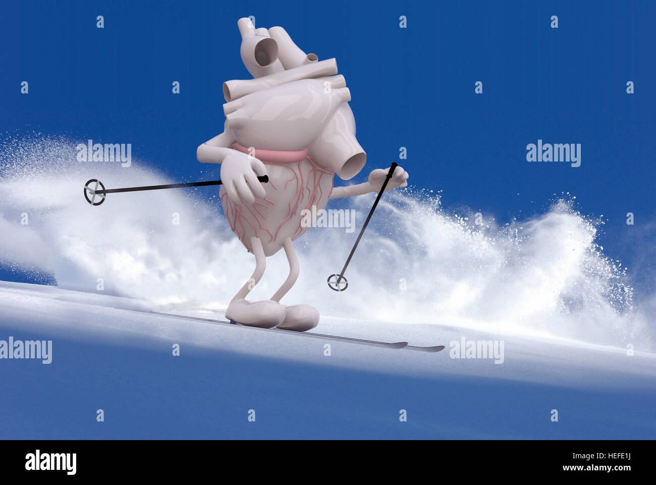 human heart organ with arms and legs that is skiing, 3d illustration Stock Photo