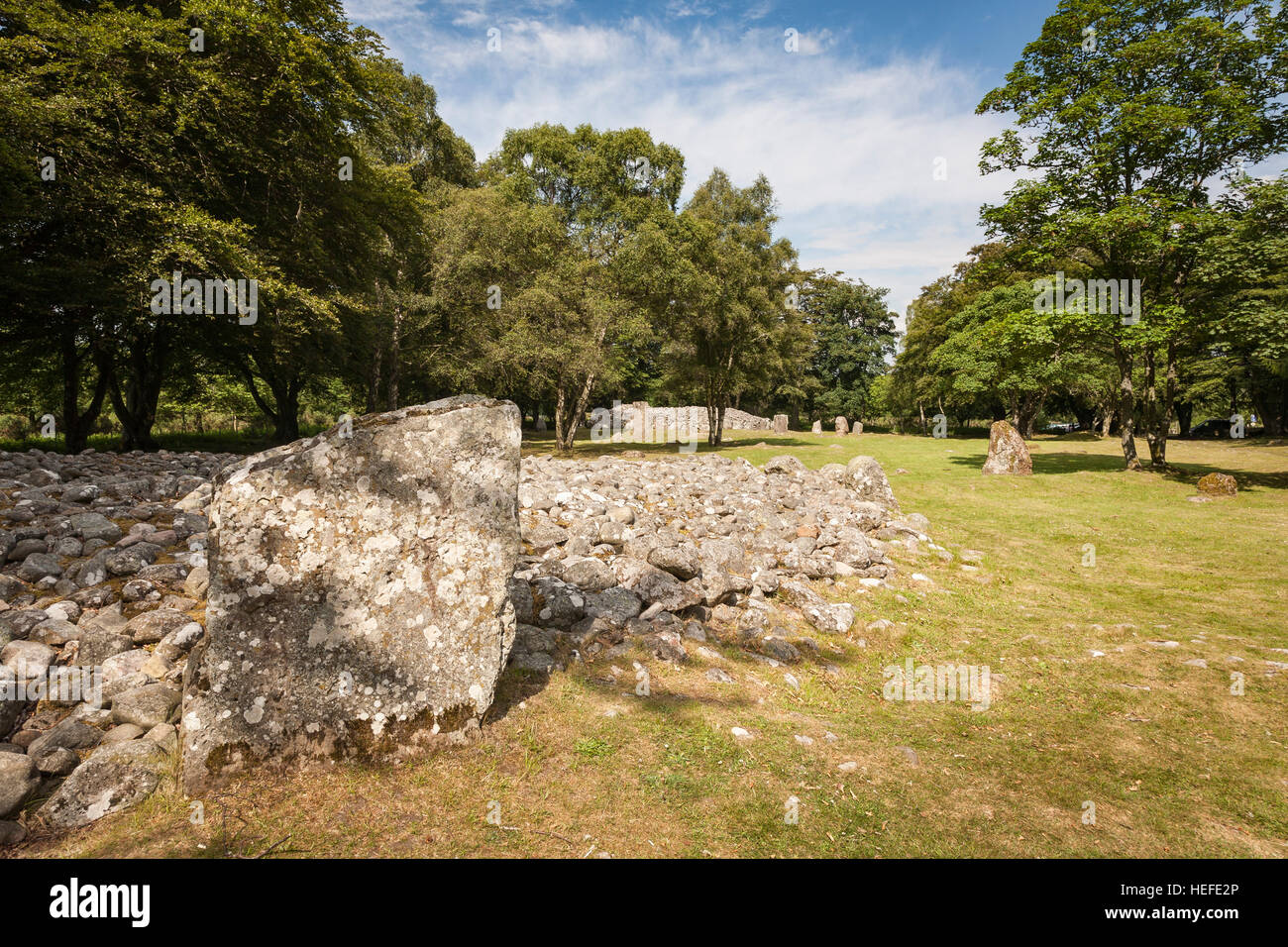 Neolithic Burial tombs at Clava Cairns in Scotland. Stock Photo