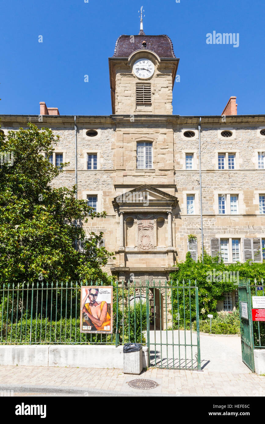 Clocktower and facade of the High school Gabriel Faure,Tournon-sur-Rhône, Ardèche, France Stock Photo