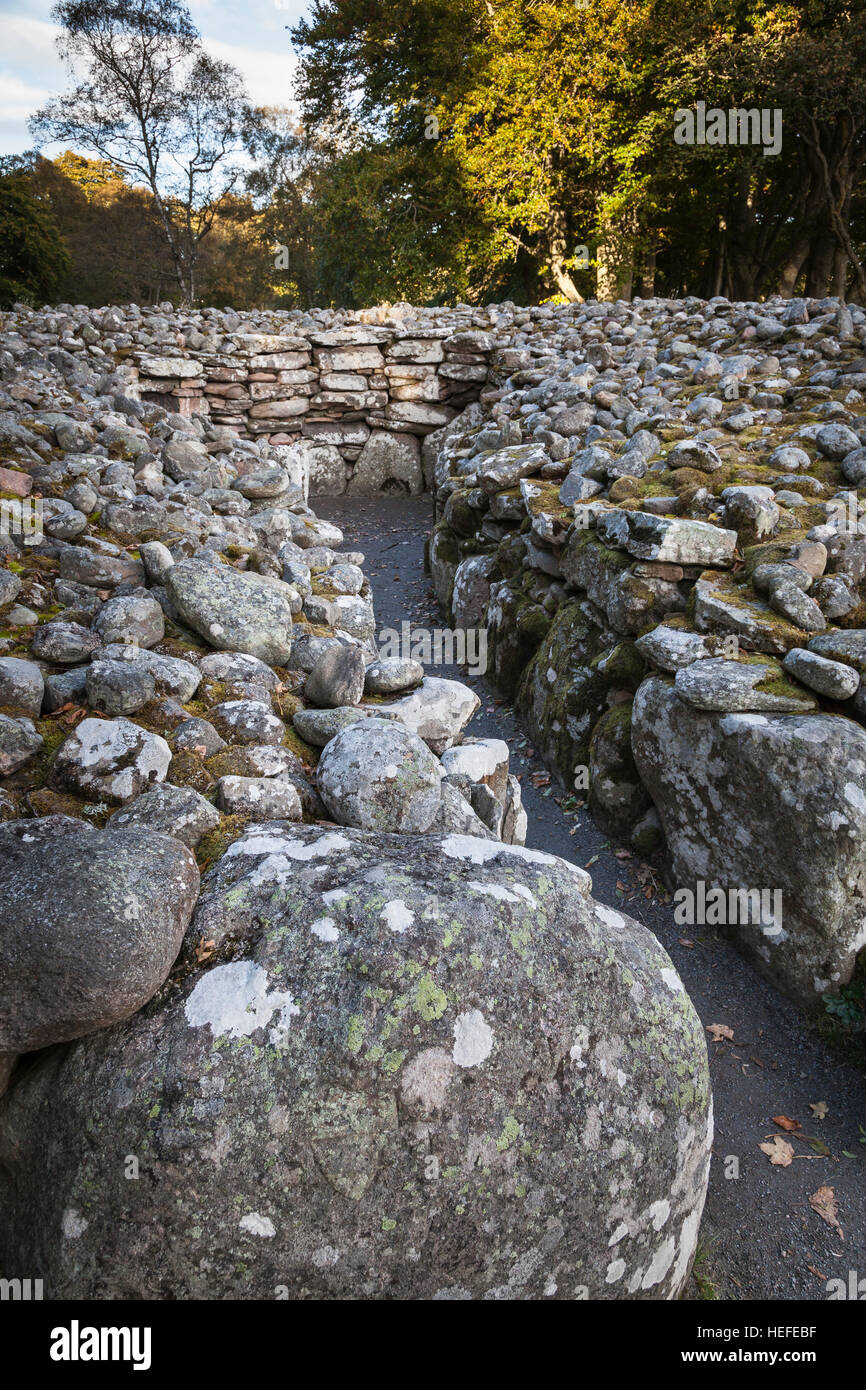 Passage Grave at Clava Cairns in Scotland. Stock Photo