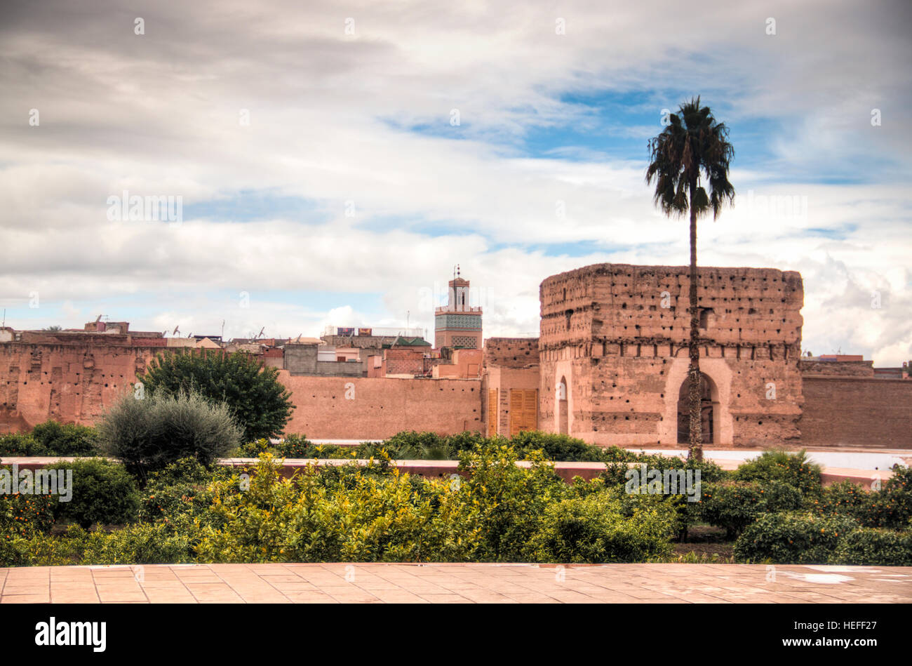 Inside the ancient palace of Bab Agnaou, one of the main attractions of Marrakesh in Morocoo Stock Photo