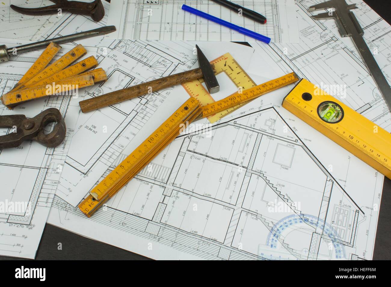 Desk project supervisor. Plans of building. Architectural project ...