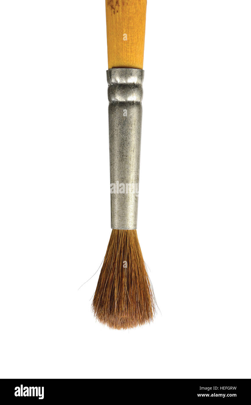 Paintbrush, isolated old used squirrel paint brush natural hair bristle