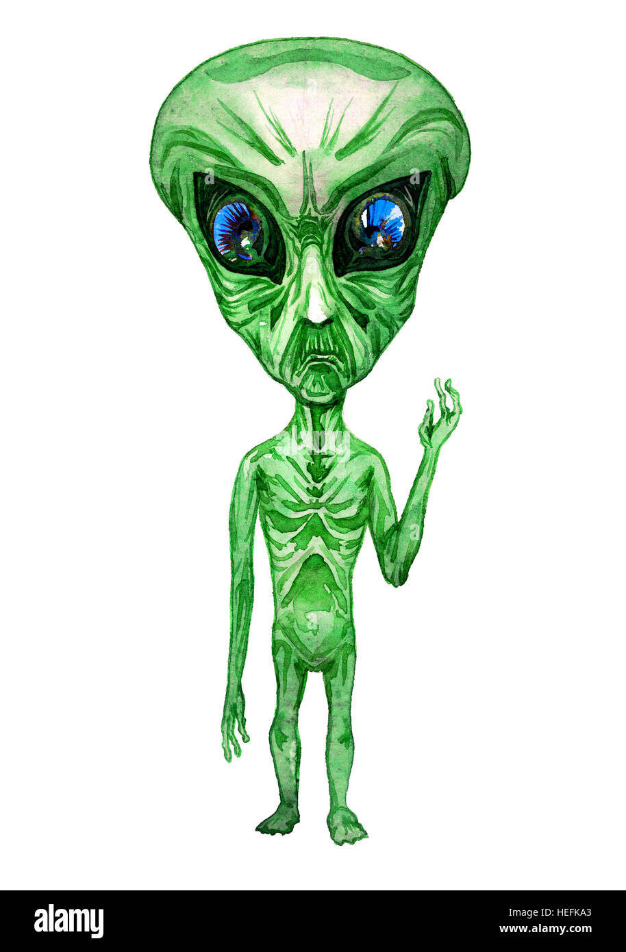 Portrait of green alien, hand painted watercolor illustration Stock ...