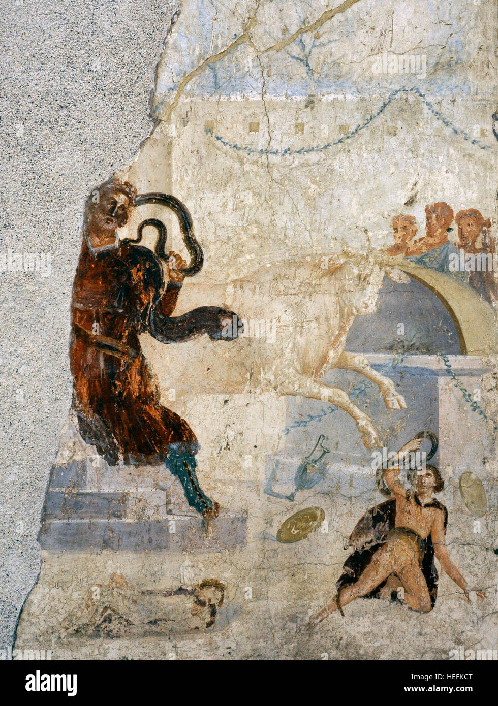 Death of Laocoon and his sons, attacked by serpents sent by the gods. House of Laocoon. Wall painting. Pompeii. National Archaeological Museum, Naples. Italy. Stock Photo