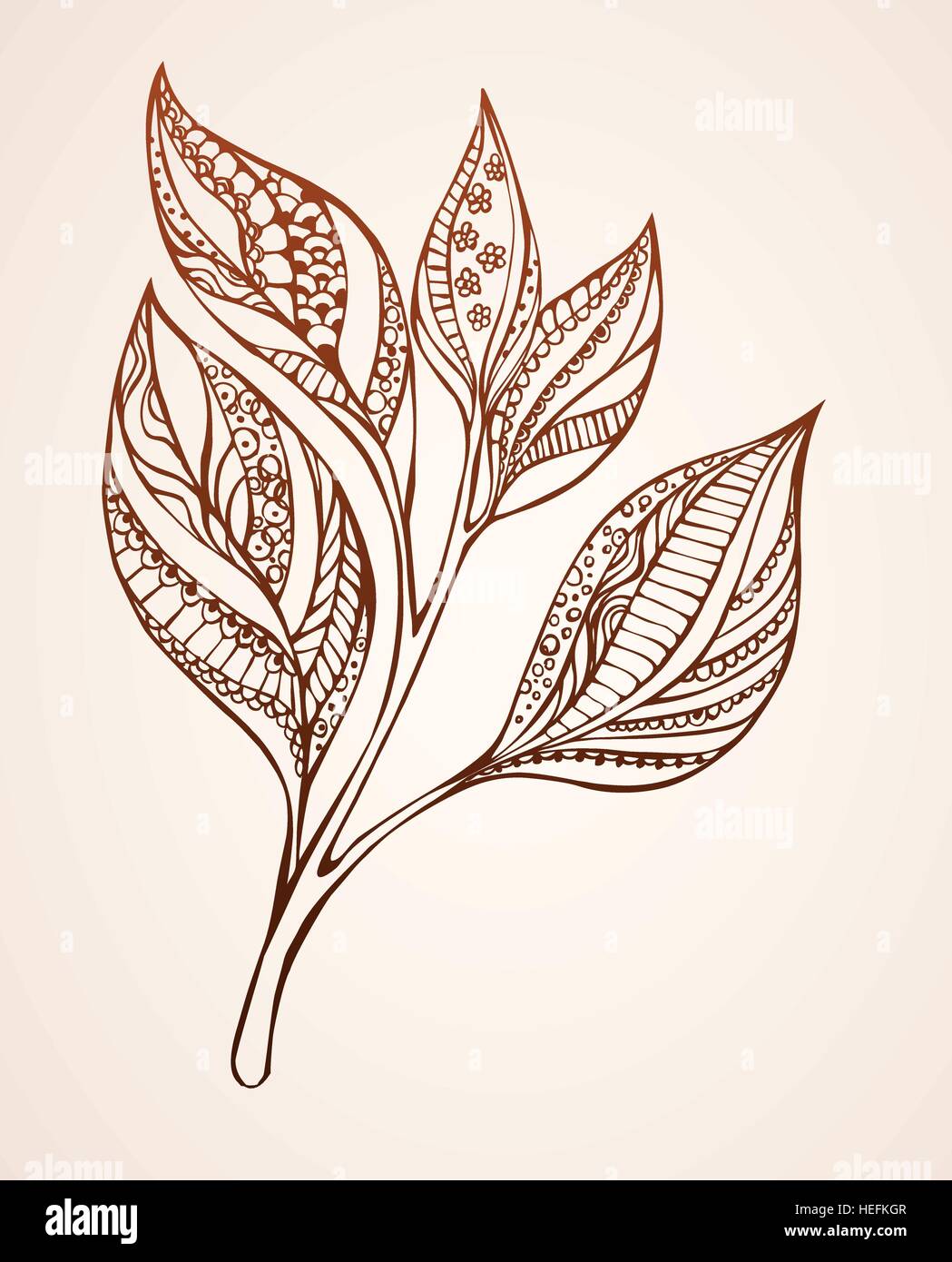 tea germ, brown painted with henna, oriental patterns. tea design. mehndi style Stock Vector
