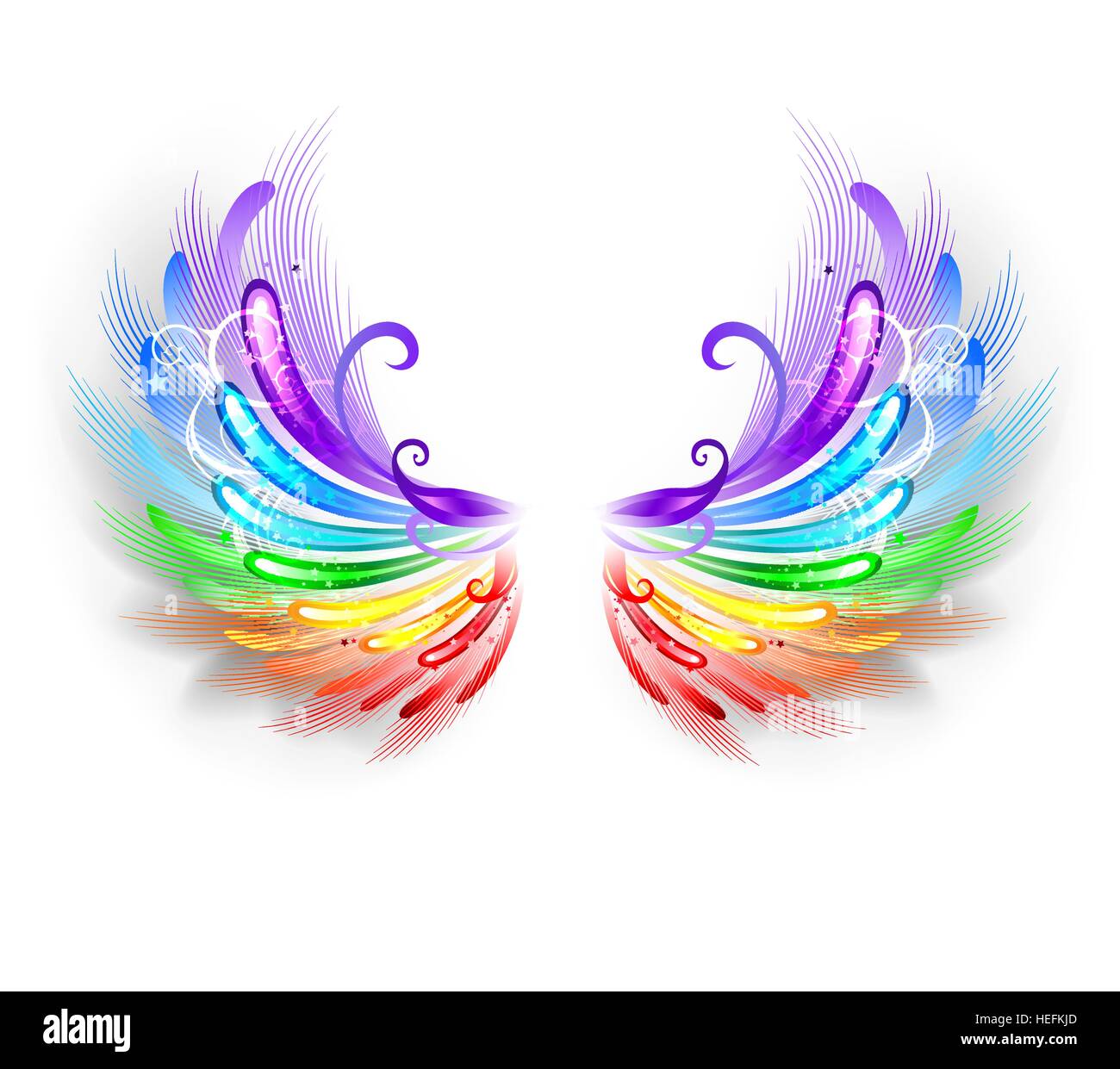 fluffy rainbow wings on a white background. Stock Vector