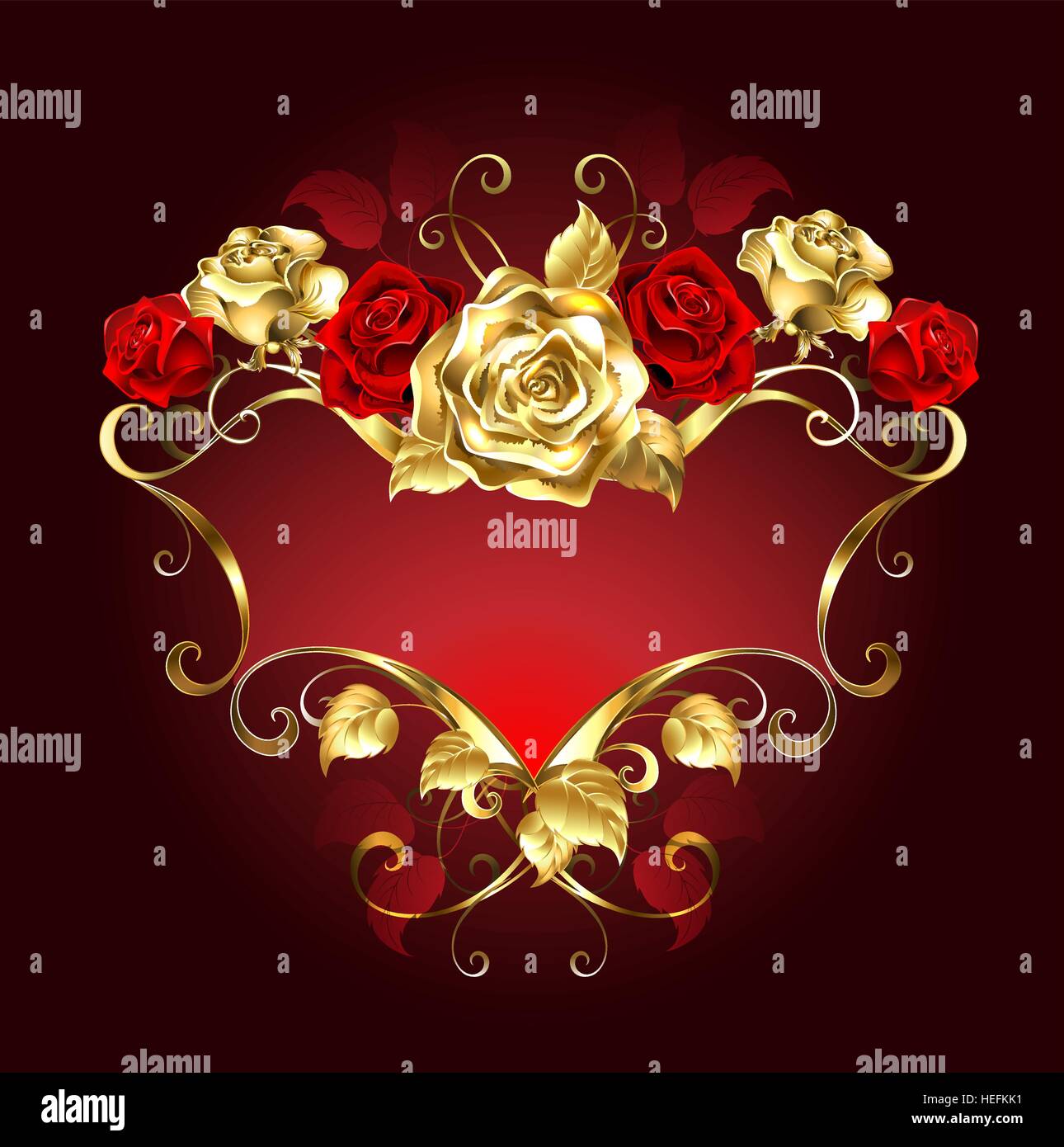 red banner with gold and red roses on a dark background. Stock Vector