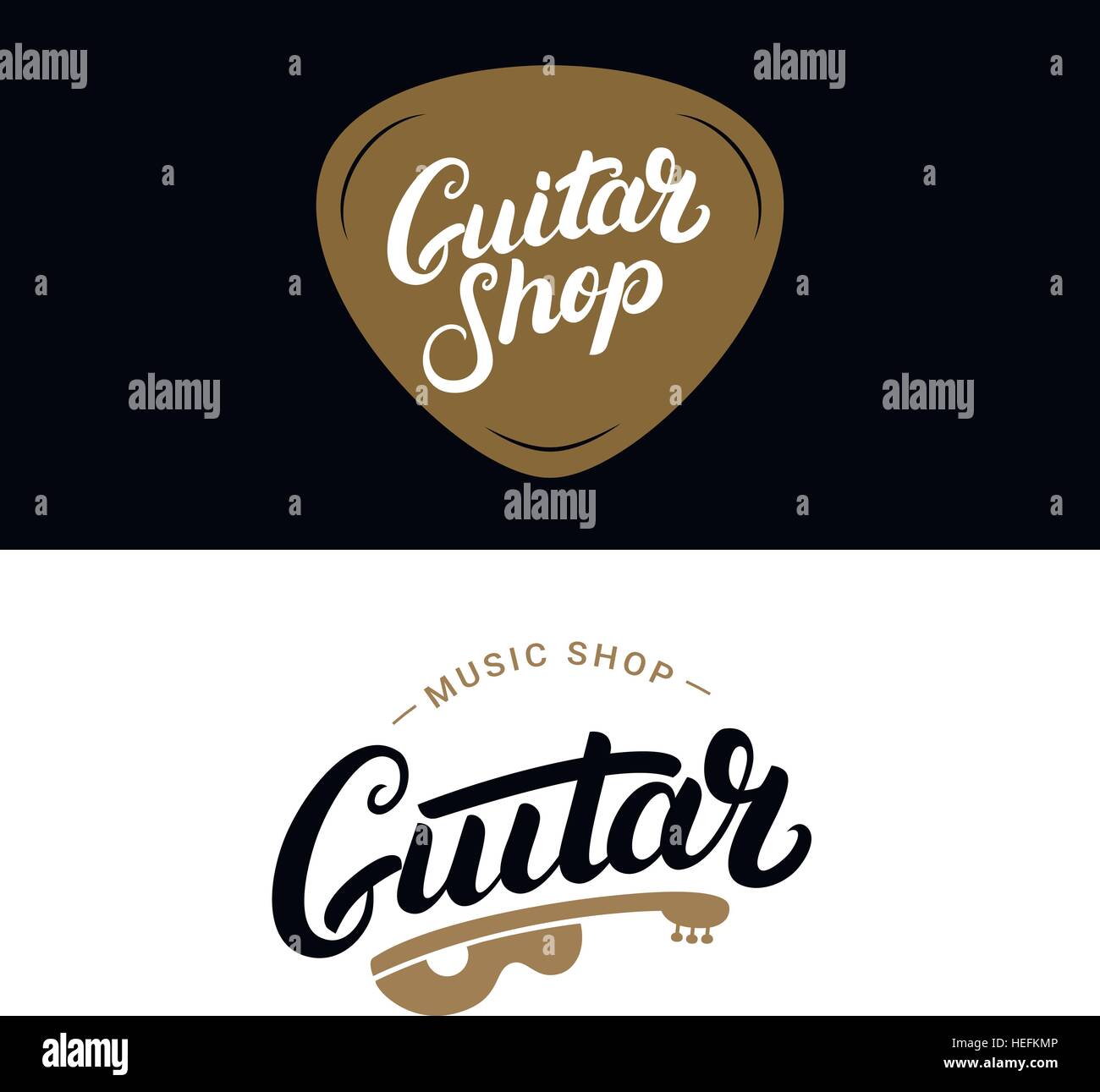 Set of guitar shop hand written lettering logos, emblems, badges