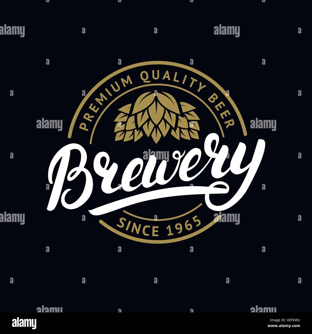 Brewery hand written lettering logo, label, badge template with hop for
