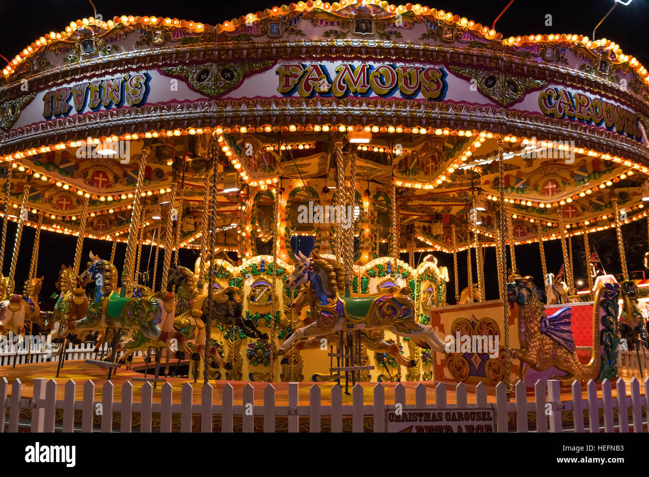 Merrygoround in Winter Wonderland, a Christmas fair in London Stock