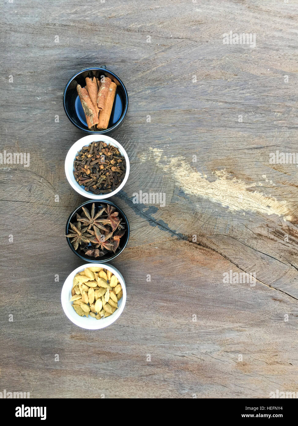 Selective and soft focus of spices cinnamon, anise, cardamon and clove ...