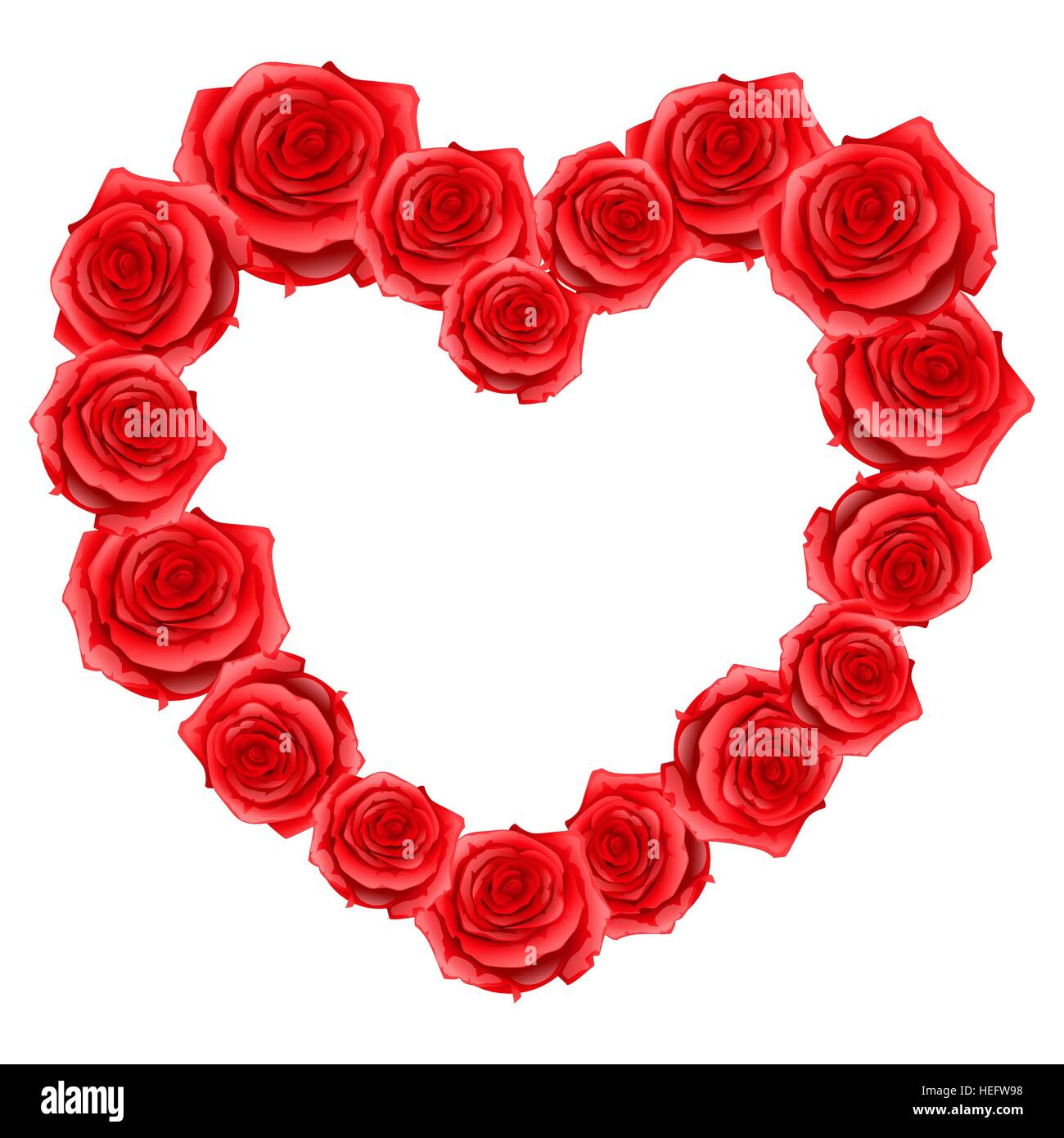 Heart frame of red realistic roses. Happy Valentine day greeting card ...