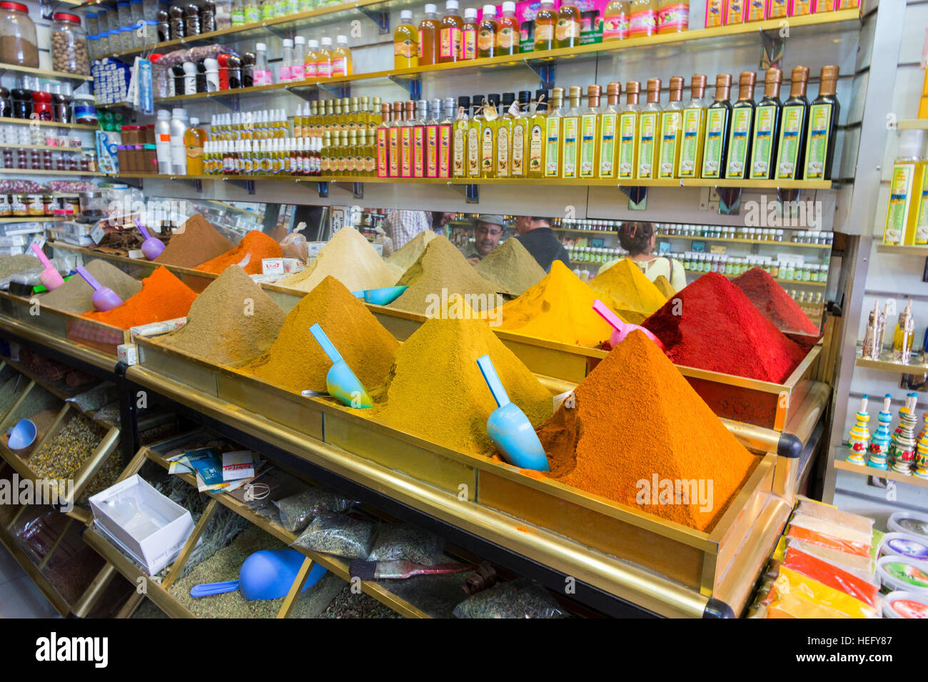 Herbs and spices shop in the souks of Marrakech, Morocco Stock Photo