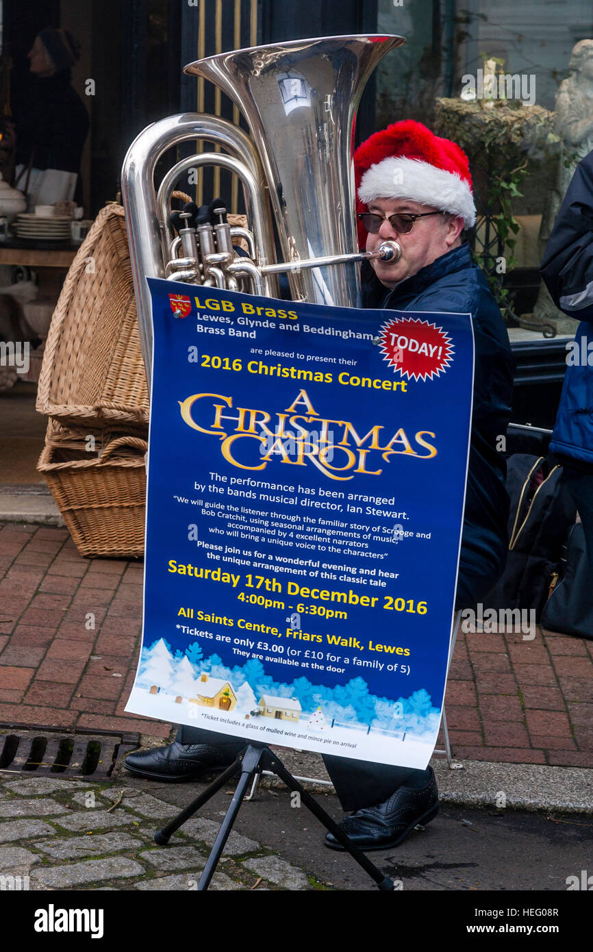 A Local Brass Band Playing Christmas Carols, High Street, Lewes, Sussex