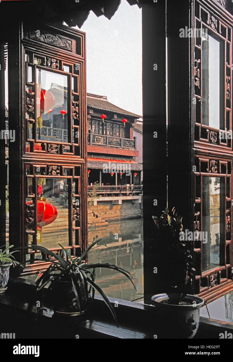 Windows of Xitang water town in the Yangtze River Delta. Stock Photo