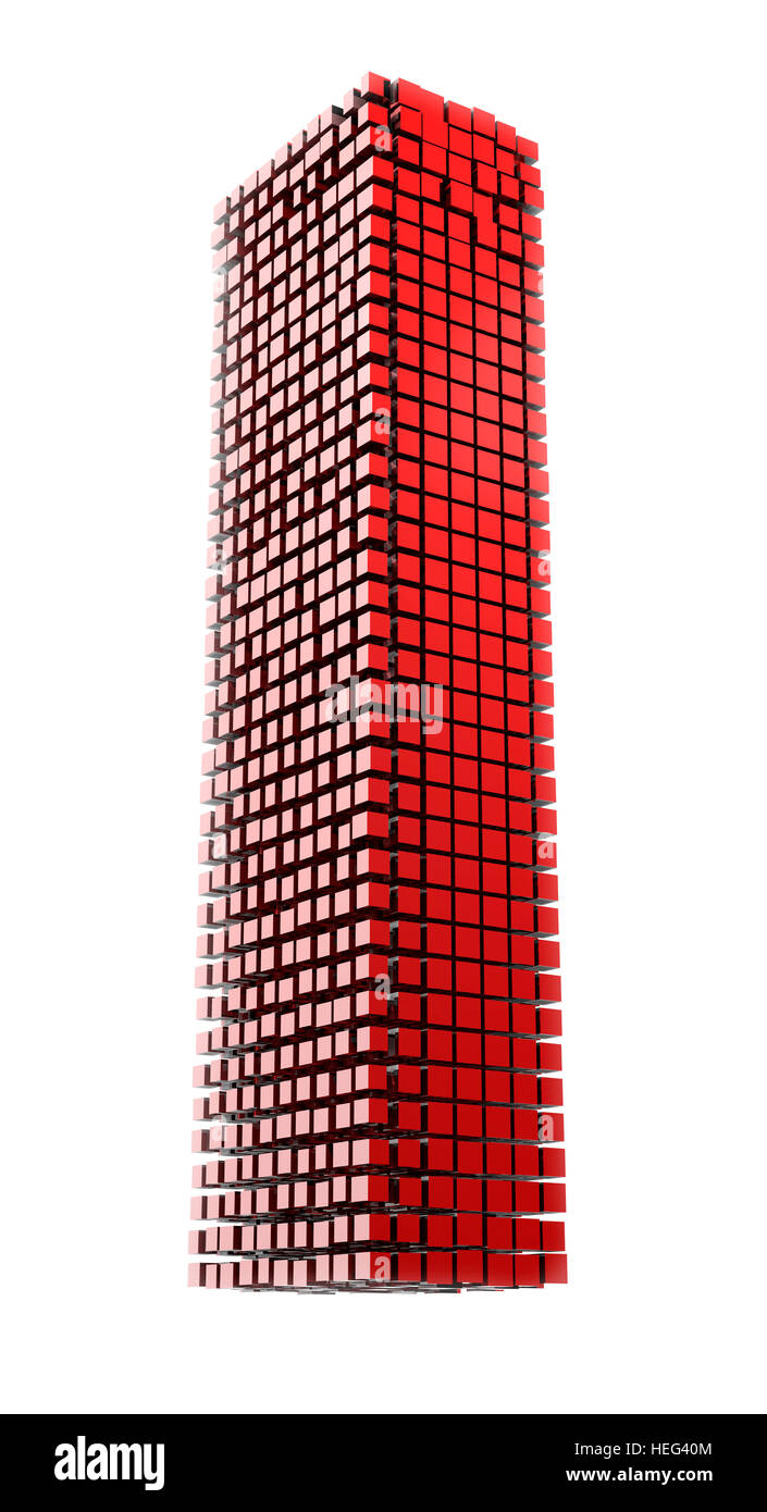 3D Buchstabe I in rotem Material digital fragmentiert vor weißem Hntergrund Stock Photo