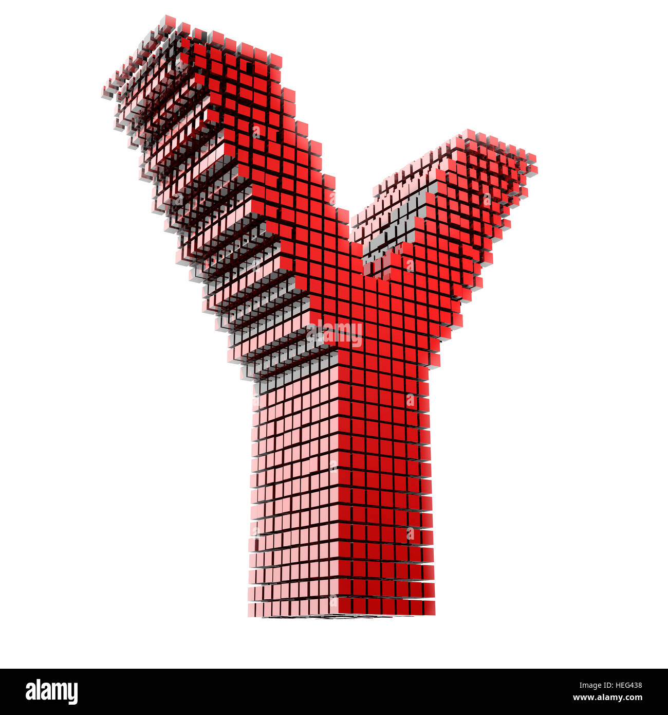 3D Buchstabe Y in rotem Material digital fragmentiert vor weißem Hntergrund Stock Photo