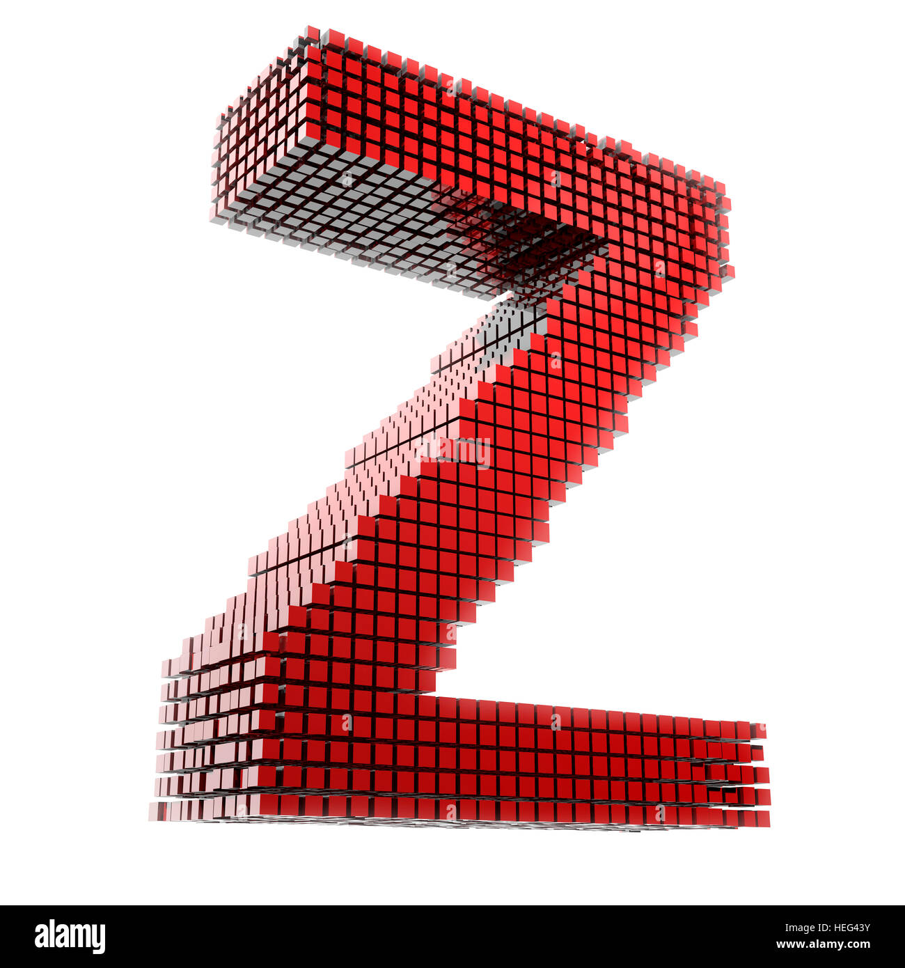 3D Buchstabe Z in rotem Material digital fragmentiert vor weißem Hntergrund Stock Photo