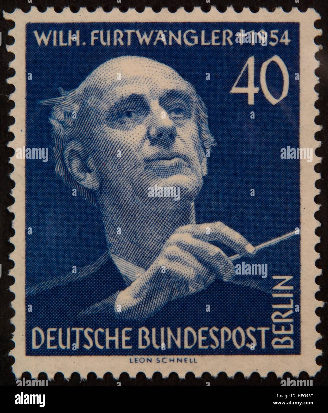 Wilhelm Furtwängler, German conductor and composer, portrait on 1955 German stamp Stock Photo