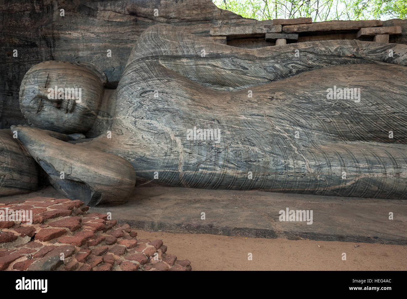 Reclining Buddha, Gal Vihara, Sacred City, Polonnaruwa, North Central Province, Sri Lanka Stock Photo