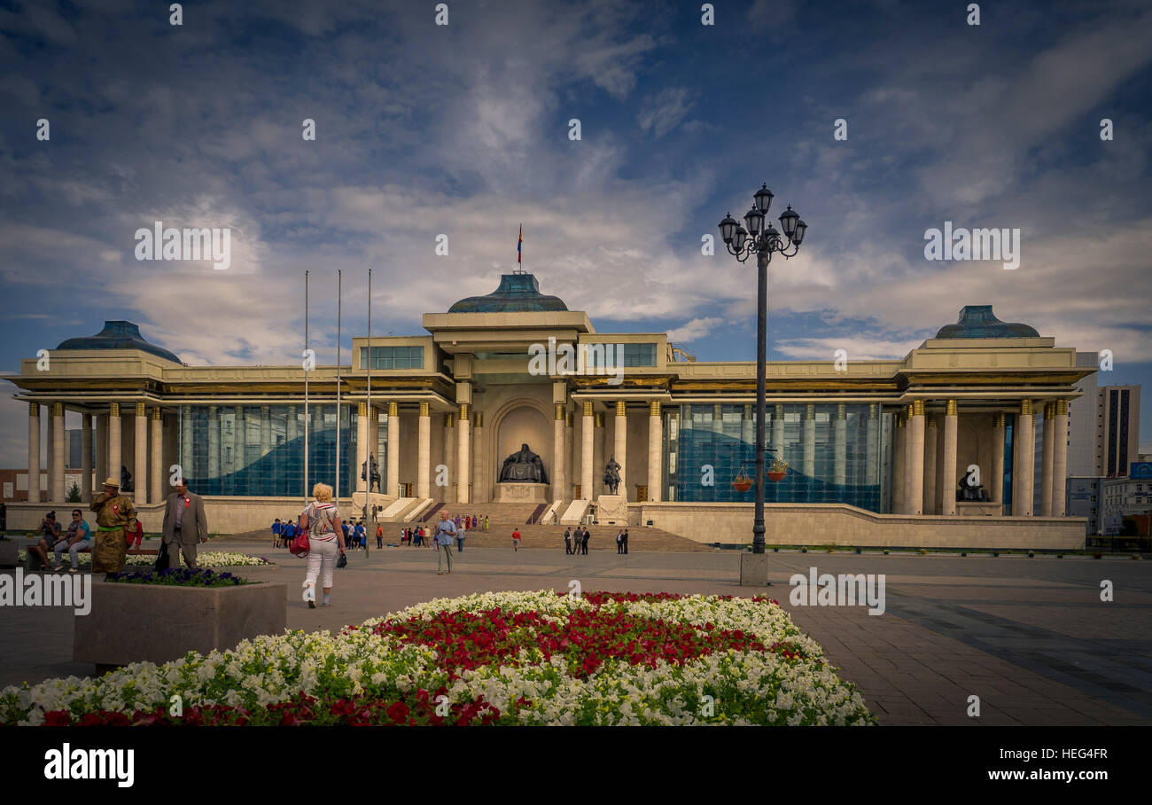 Government Palace, Chinggis Square, Ulaanbaatar, Mongolia Stock Photo