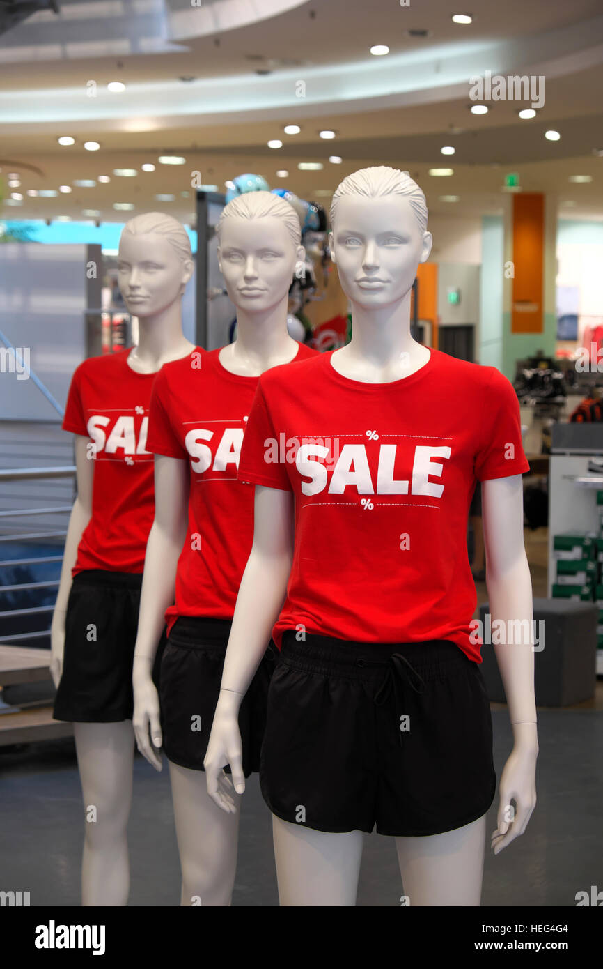 Mannequin with tshirts displaying Sale Stock Photo Alamy