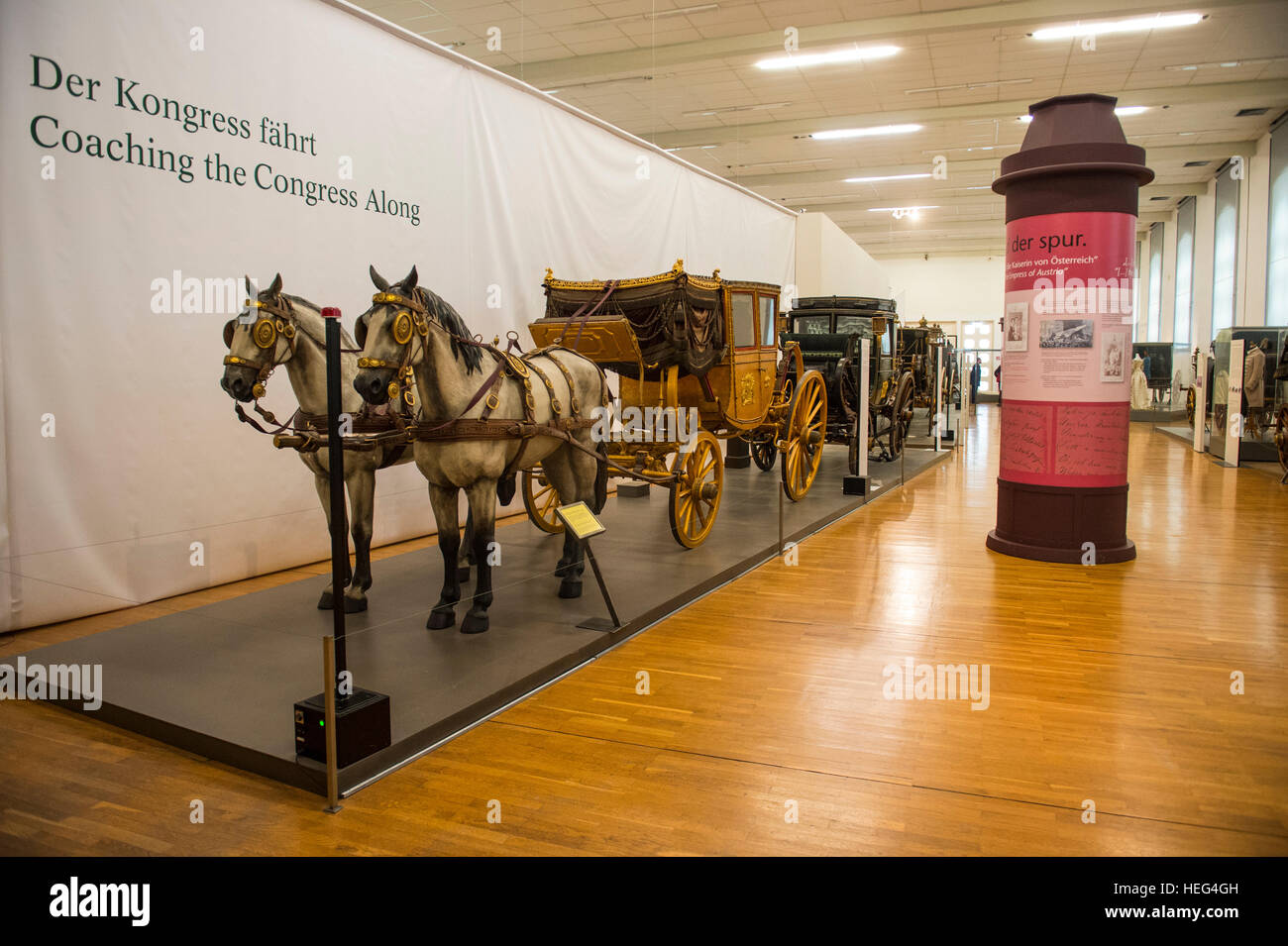 Famous horse cart collection, Schönbrunn Palace, Vienna, Austria Stock Photo