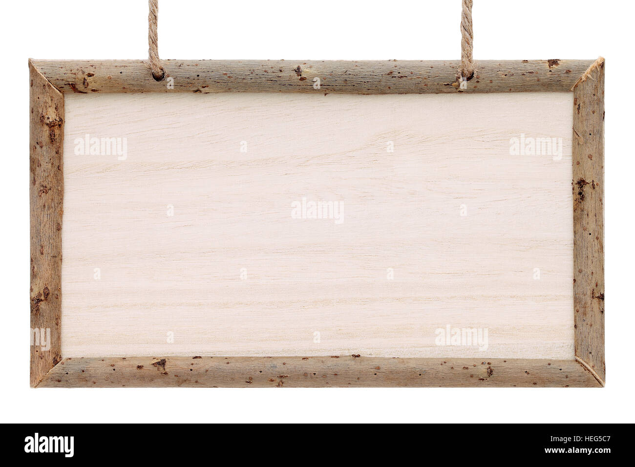 empty wooden billboard with rope isolated on white background Stock ...