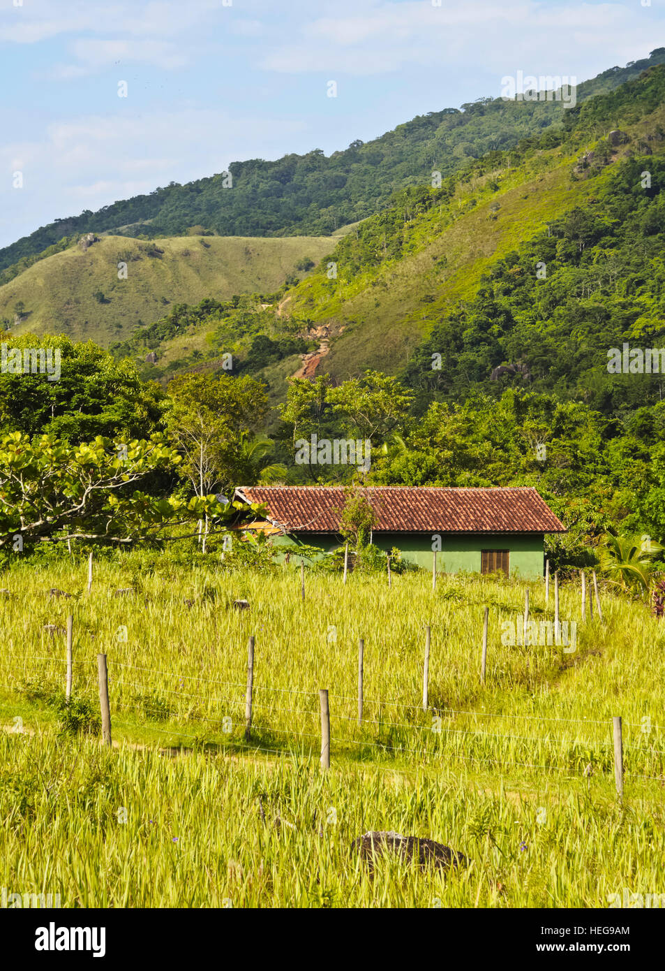 Brazil, State of Sao Paulo, Ilhabela Island, View of the Bonete Village. Stock Photo