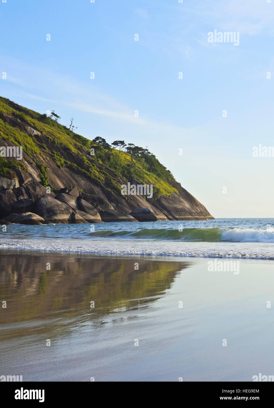 Brazil, State of Sao Paulo, Ilhabela Island, View of the beach in Bonete. Stock Photo