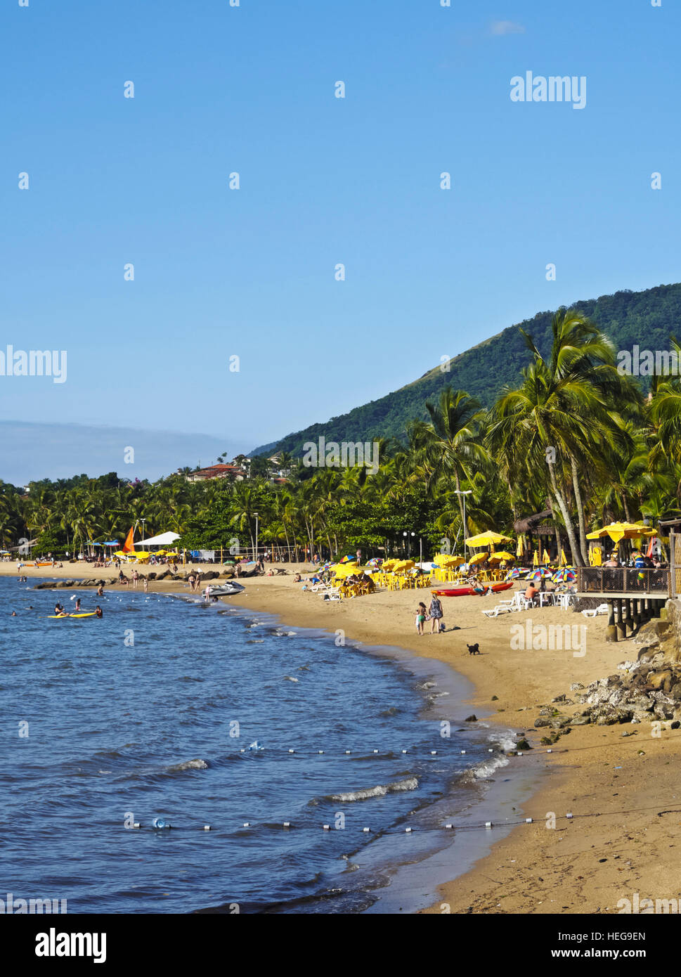 Brazil, State of Sao Paulo, Ilhabela Island, View of the beach in Pereque. Stock Photo