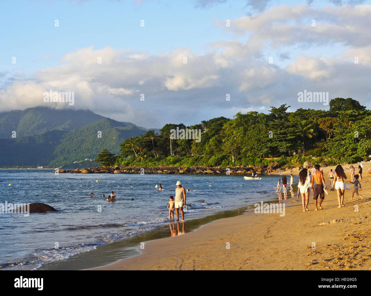 Brazil, State of Sao Paulo, Ilhabela Island, View of the Curral Beach. Stock Photo