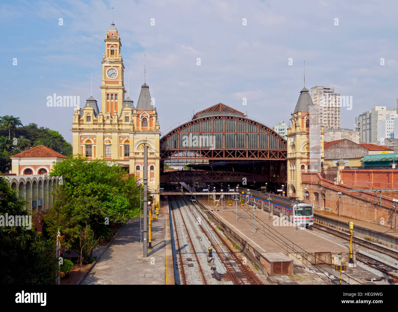 Brazil, State of Sao Paulo, City of Sao Paulo, View of the Luz Station. Stock Photo