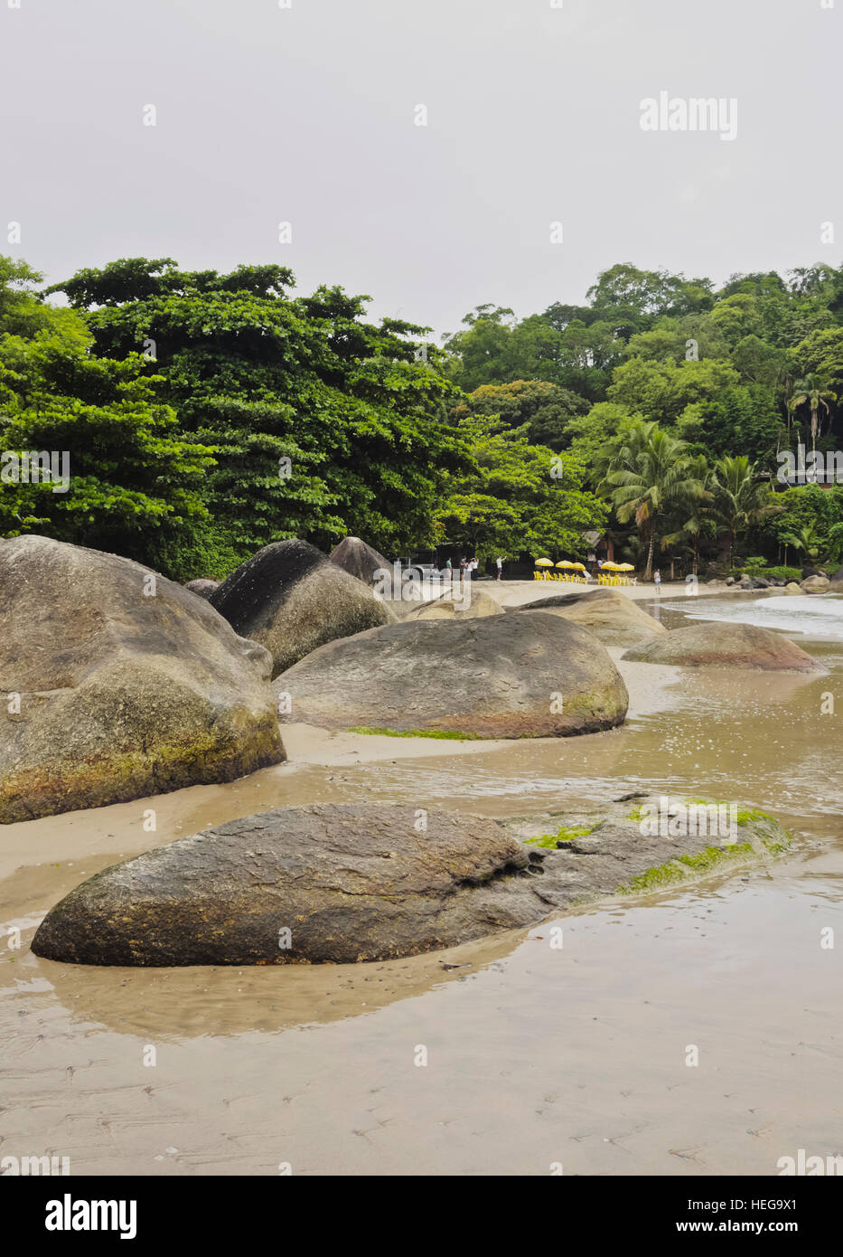 Brazil, State of Sao Paulo, Ilhabela Island, View of the Gato Beach. Stock Photo
