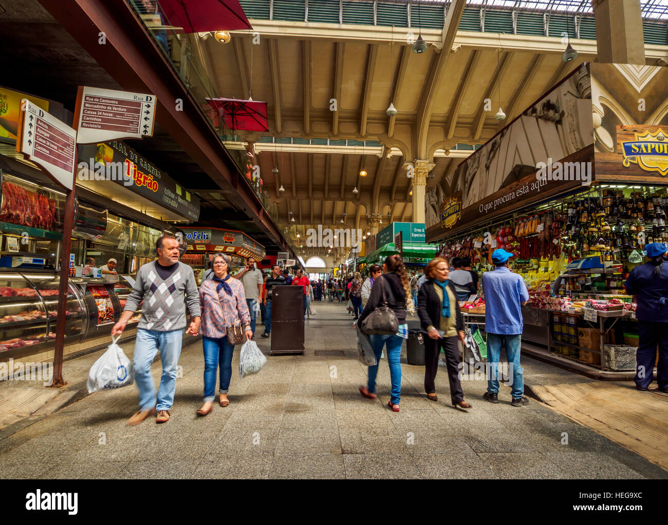 Brazil, State of Sao Paulo, City of Sao Paulo, Interior view of the Mercado Municipal. Stock Photo