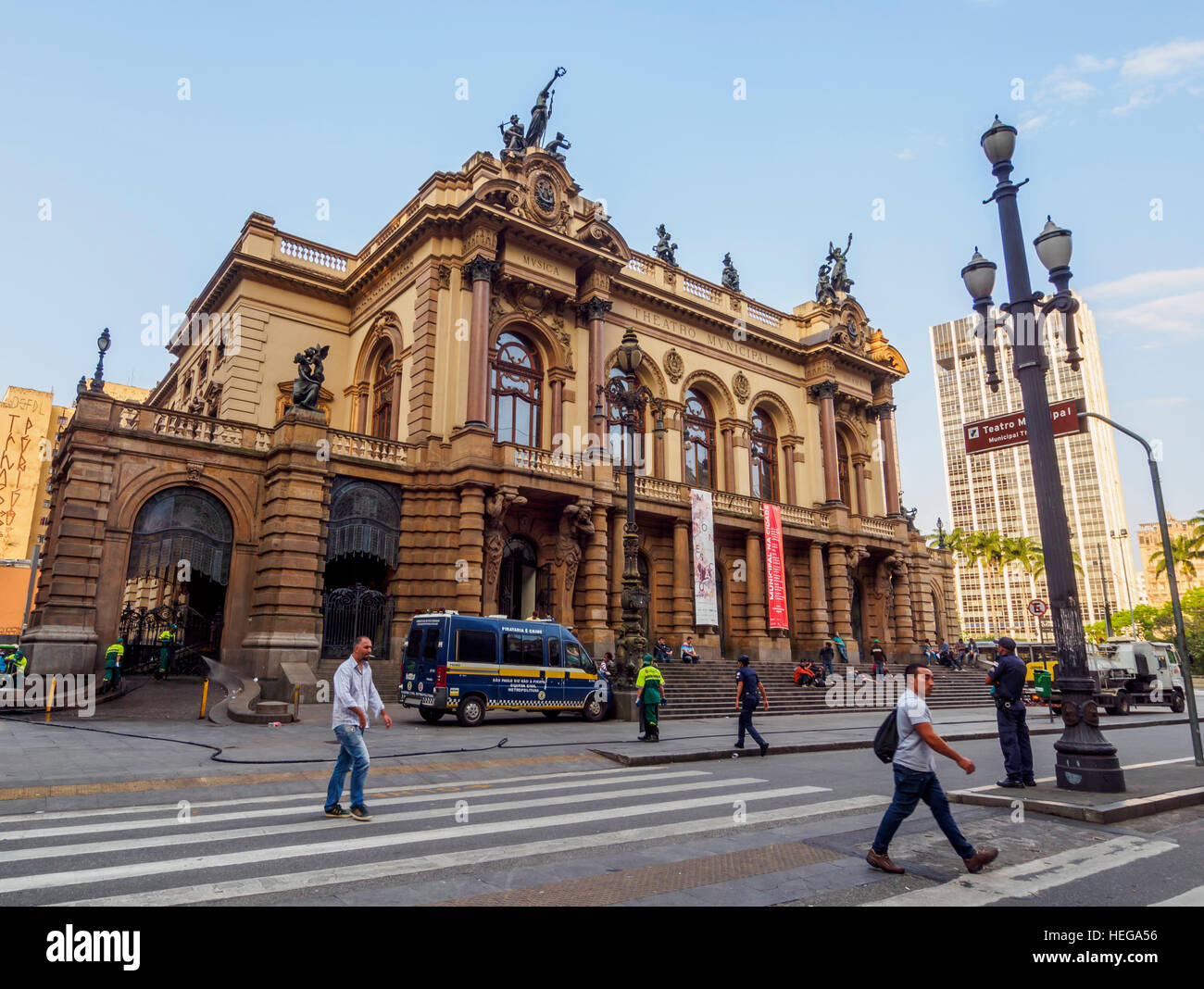 Brazil, State of Sao Paulo, City of Sao Paulo, View of the Municipal Theatre. Stock Photo