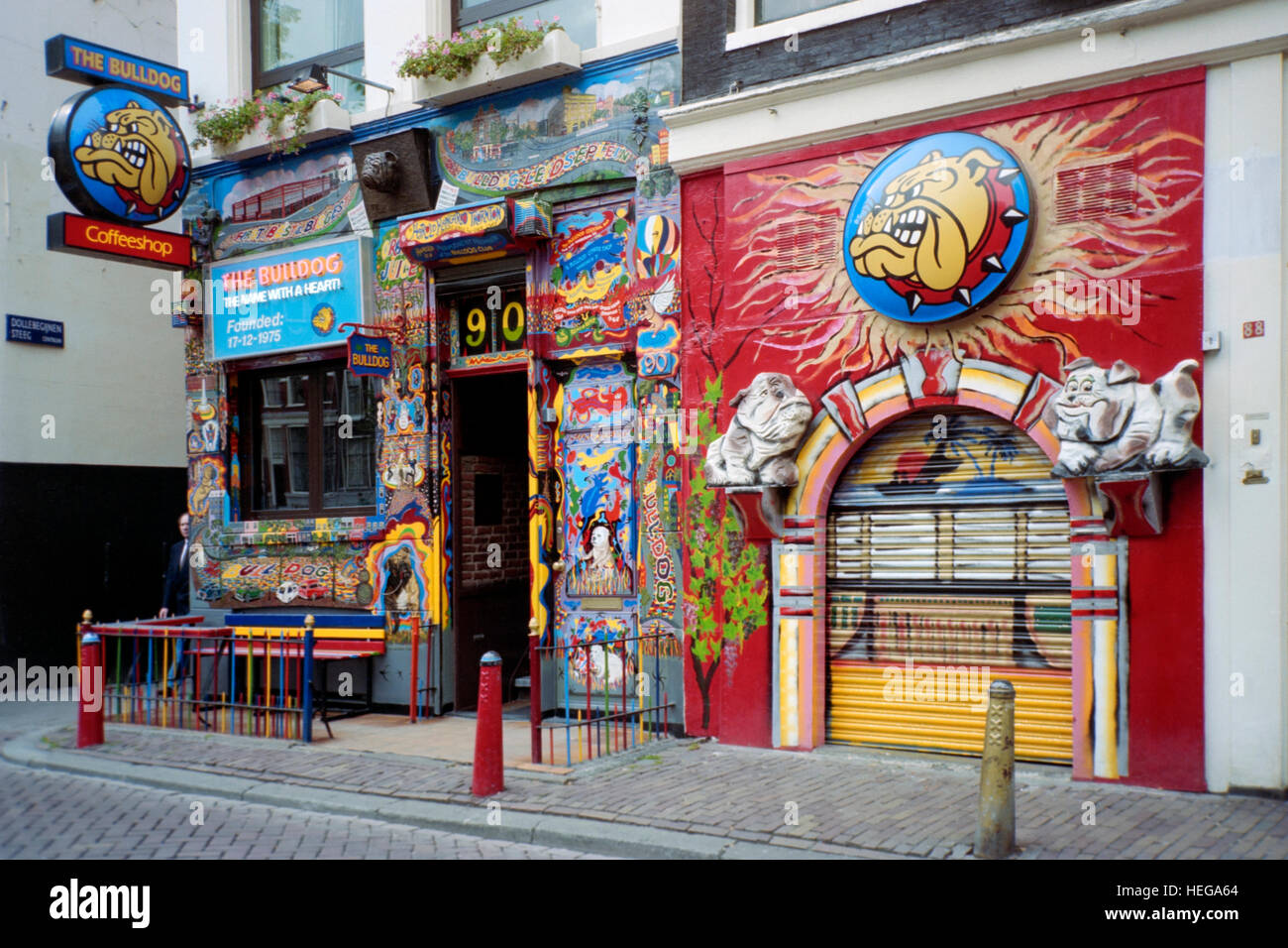 colourful exterior of one of the bulldog cafes in amsterdam holland Stock Photo