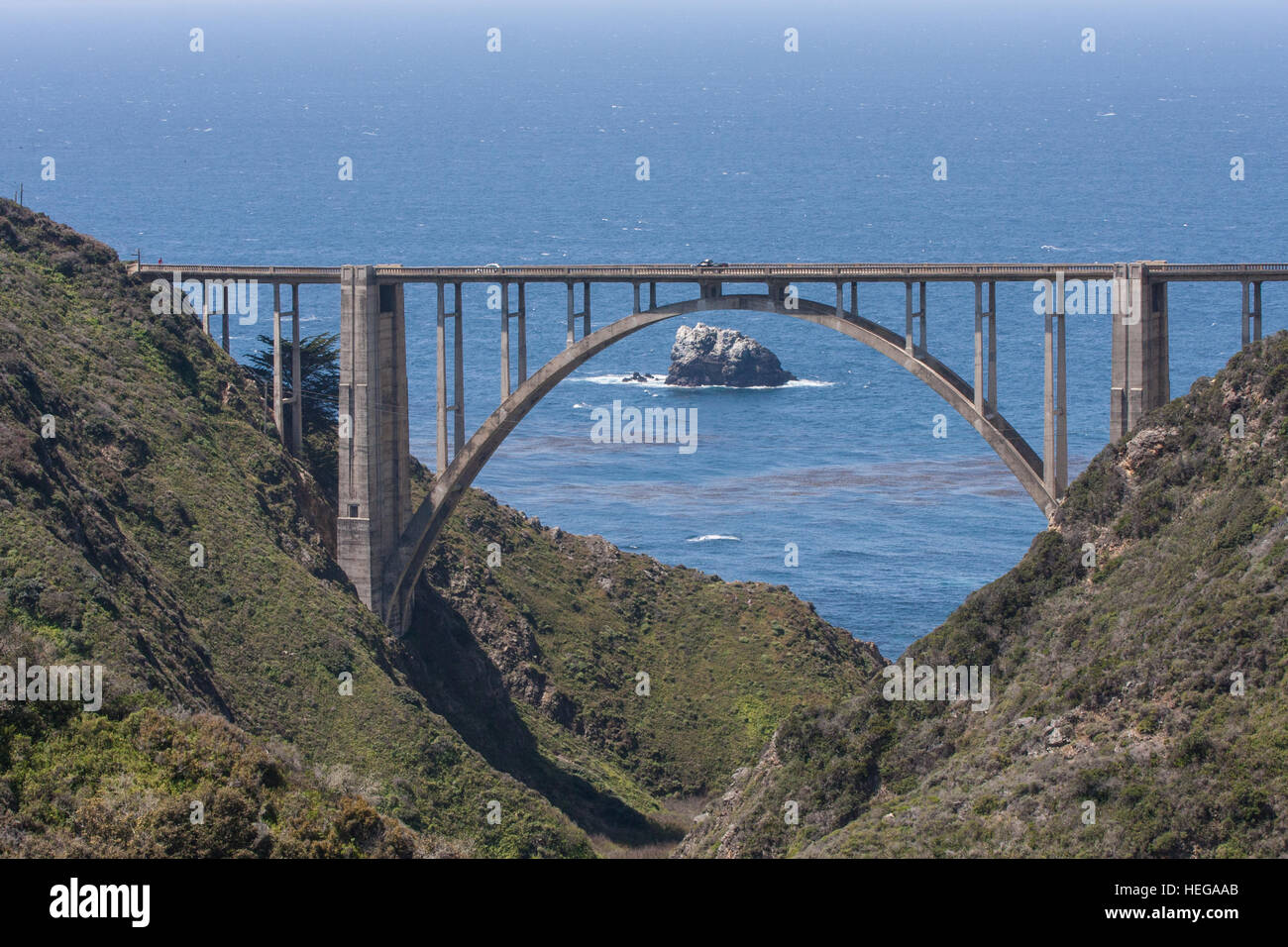 car,cars,on,winding,slow,scenic,road,At, Bixby, Bridge, on, National Highway 1,Pacific Coast Highway,PCH, California,U.S.A.,United States of America, Stock Photo