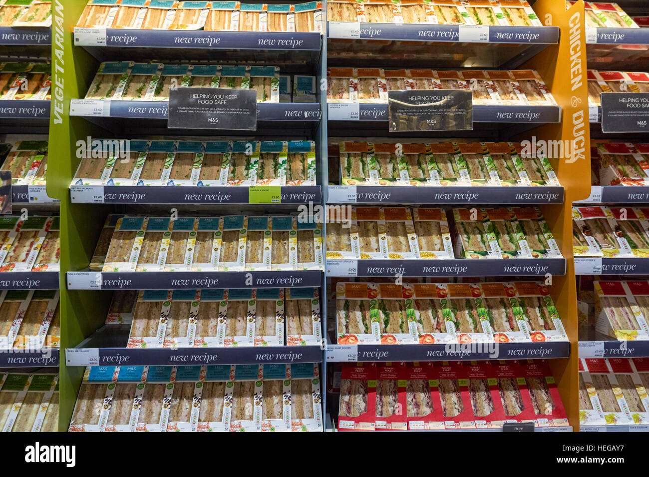 Fresh sandwiches in Marks & Spencer food hall, UK Stock Photo