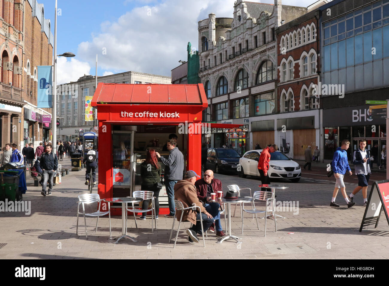 People at coffee kiosk in Castle Place, Belfast, Northern Ireland Stock Photo Alamy