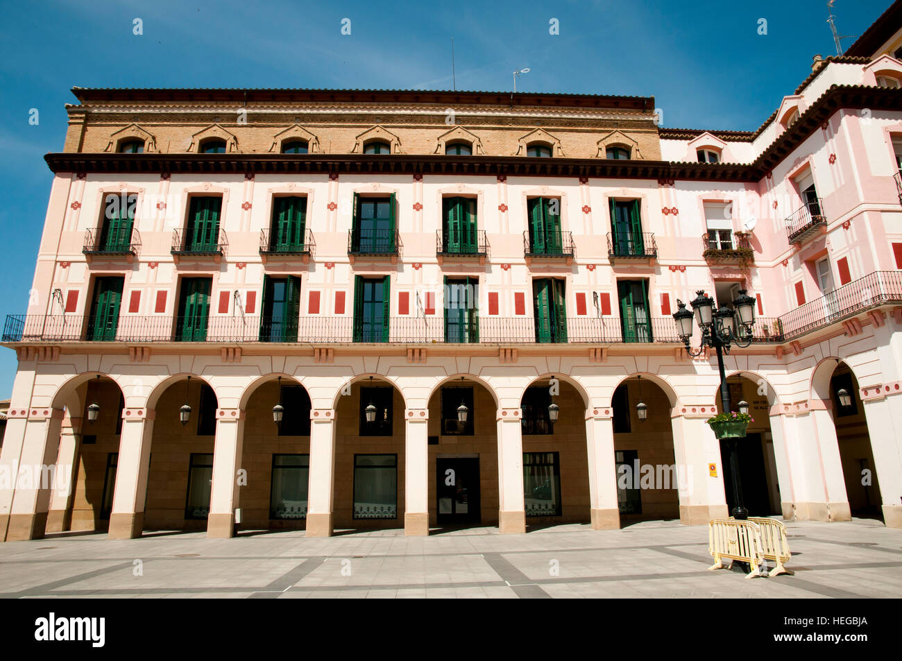 Column Building in Luis Lopez Allue Square - Huesca - Spain Stock Photo