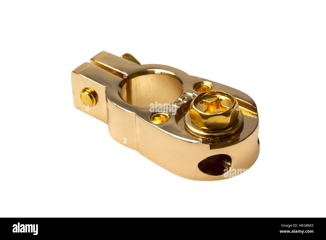 Positive contact terminal CAR battery isolated on a white background