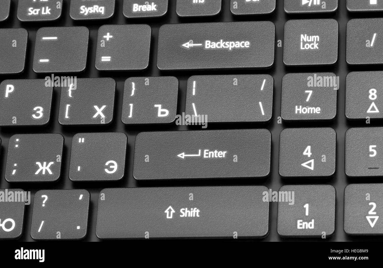 Electronic collection - close-up laptop keyboard with russian letter and key  enter Stock Photo - Alamy