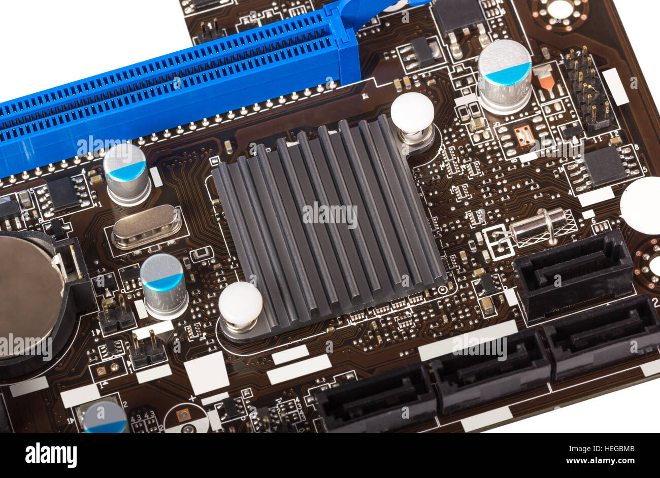 Electronics components on modern PC computer mainboard Stock Photo Alamy