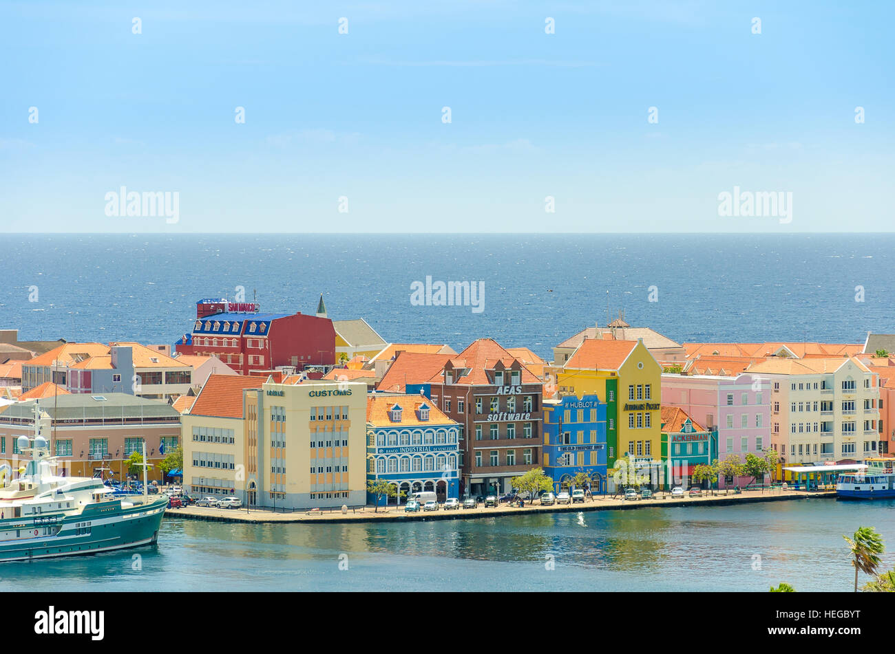 Curacao, Caribbean - September 29, 2012: Colored buildings of