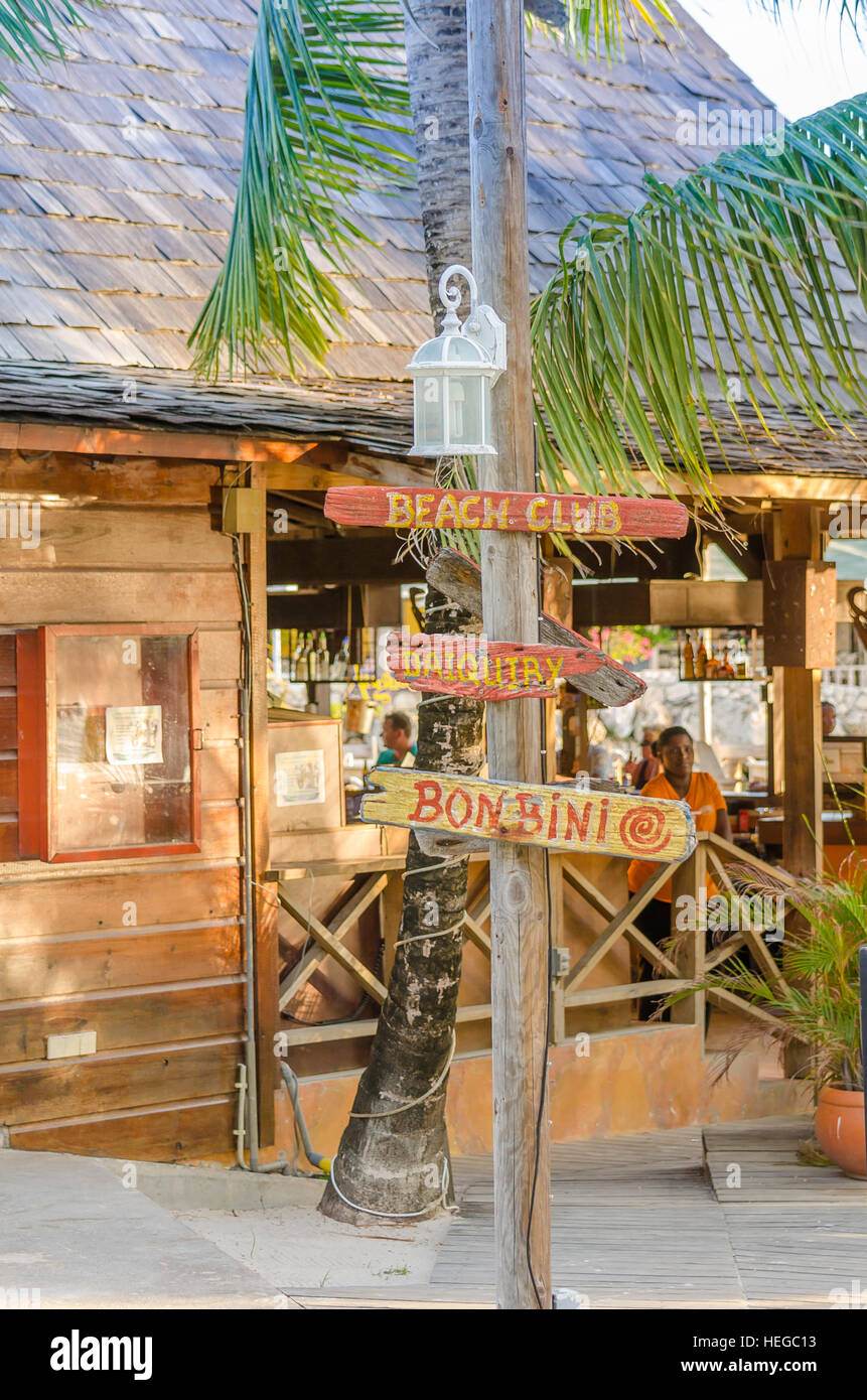 Curacao, Caribbean - September 29, 2012: Bar and restaurant located at the mambo beach in Curacao. Stock Photo