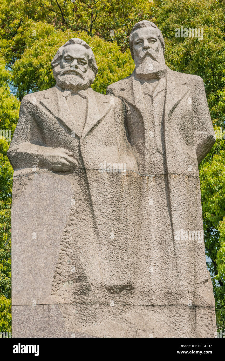 marx and engels statue in fuxing park Shanghai popular republic of China Stock Photo